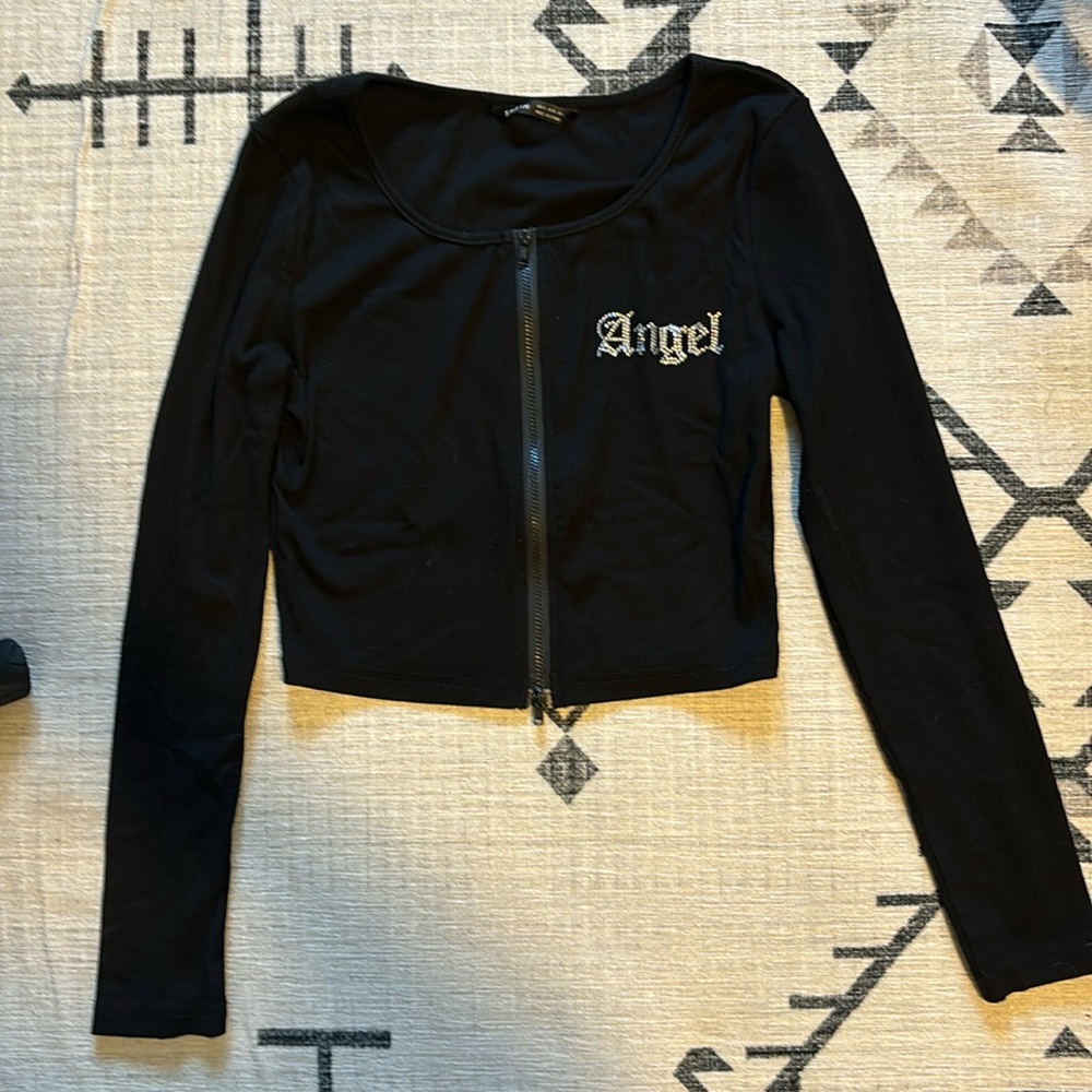 Black cropped shirt, size 4